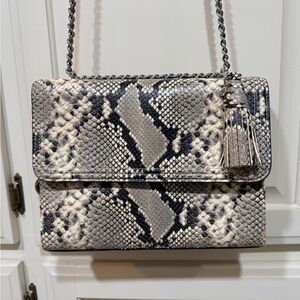 Tory Burch Cream, Black and Silver Crossbody or Shoulder Snakeskin Bag